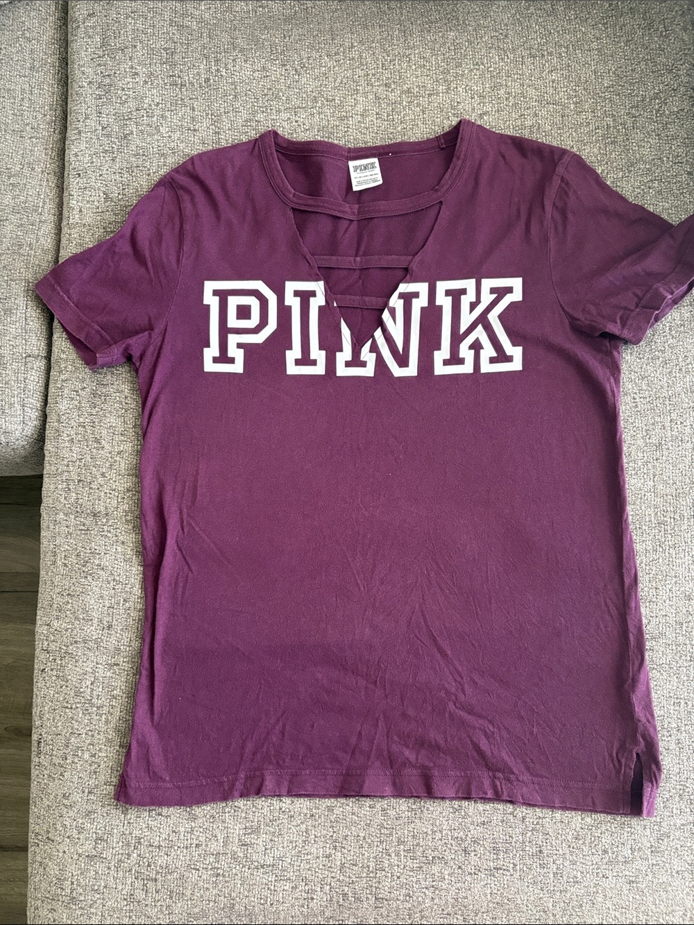 PINK Victoria's Secret Plum Short Sleeve V-Neck Tee with Strappy Detail